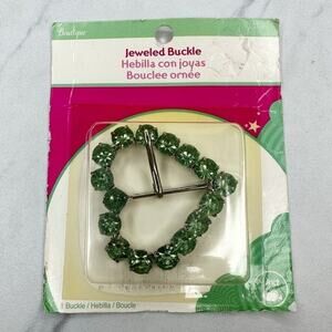 Dritz Silver Tone and Green Rhinestone Heart Belt Buckle